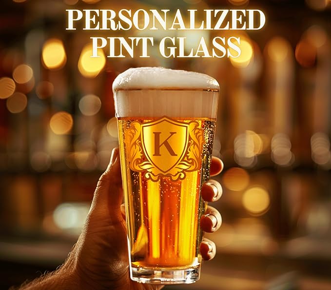 Onebttl Personalized Pint Glass for Men, Custom Alcohol Gifts for Beer Lovers, Unique Birthday, Christmas Gifts for Him, Dad, Husband, Boyfriend, S