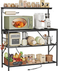 Huuger 4-Tier Bakers Rack with Reversible Power Outlet, 39.4 Inch Microwave Stand, Kitchen Bar, with Top Shelf, 6 S Hooks, White