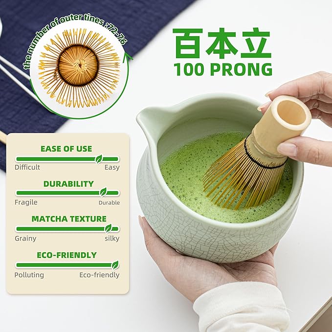 TEANAGOO Matcha Whisk Set Green,7 Pcs Matcha Set,Matcha Starter Kit for Ceremony,Matcha Tea Set for Making Breakfast/Latte,Green Matcha Bowl(Chawan) whith Spout and Whisk,Gift for Friend/Family