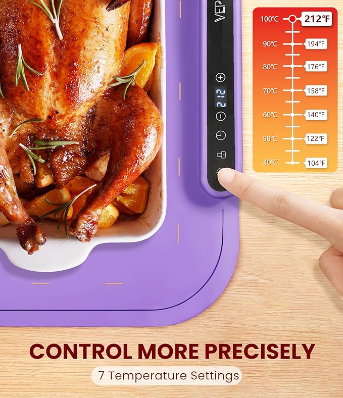 Warming Mat for Food, VEPOKA Food Warmer Mat for Countertop, Electric Warming Tray with 7 Temp Levels & Auto Shut-Off, Food Warmers for Parties, Ideal Gift for Kitchen & Buffet Use