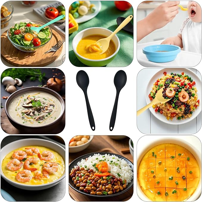 2 Pcs Silicone Spoons,10.8 Inch Mixing Spoons for cooking,Heat Resistant for Kitchen Cooking Baking Stirring Mixing Tools (BLACK)