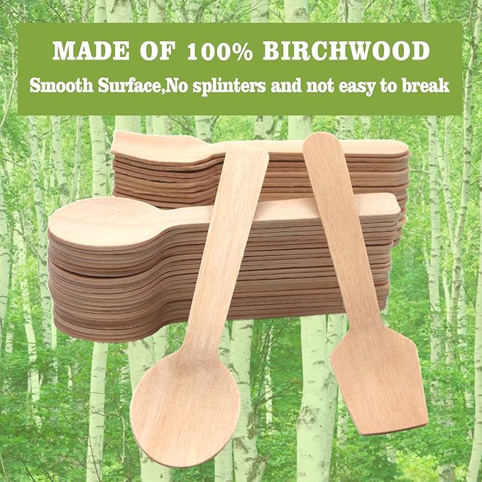 200 Pack Variety Mini Wooden Spoons (100 Square + 100 Round) - 4" Mini Tasting Spoons for Gelato, Ice Cream, Yogurt & Charcuterie Jars - Biodegradable Birchwood Sample Spoons for Parties