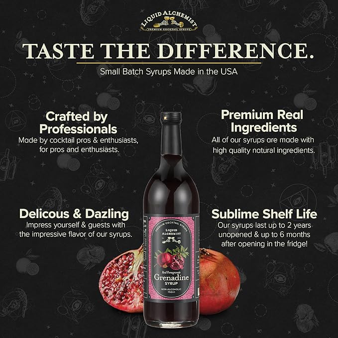 Liquid Alchemist Grenadine Syrup for Cocktails - Real Ingredients Make our Pomegranate Syrup the Perfect Shirley Temple Mix - Our Small Batch is Non-GMO, Gluten Free & Vegan (25.4 oz)