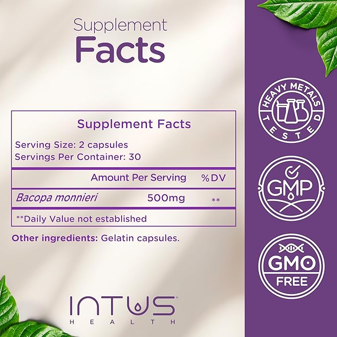 Intus Mind Bacopa – Ayurvedic Supplement with Brahmi Supports Cognitive Support & Mental Clarity – 60 Capsules