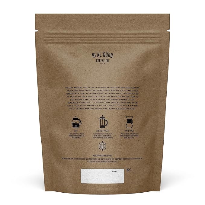 Real Good Coffee Company - Whole Bean Coffee - Full City Roast Espresso Coffee Beans - 2 Pound Bag - 100% Whole Arabica Beans - Grind at Home, Brew How You Like