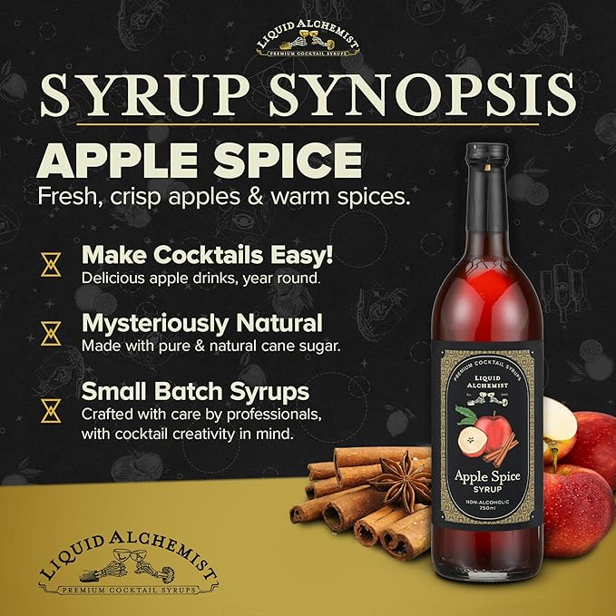 Liquid Alchemist Apple Spice Syrup for Cocktails - Real Ingredients Make our Apple Syrup for Drinks Perfect for a Fall Themed Old Fashioned Mix (25.4 oz)