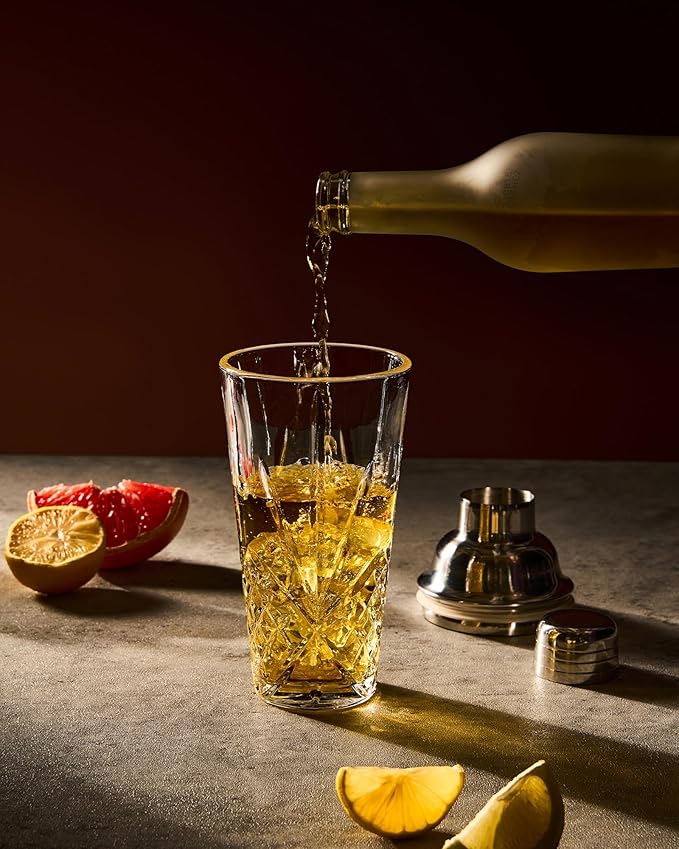 Glass Cocktail & Drink Shaker,15oz Cutting Design - Exquisite Martini Shaker for Elevated Mixology. Perfect for Crafting Artisan Cocktails, Martinis. (Including a Metalic Black Pourer)
