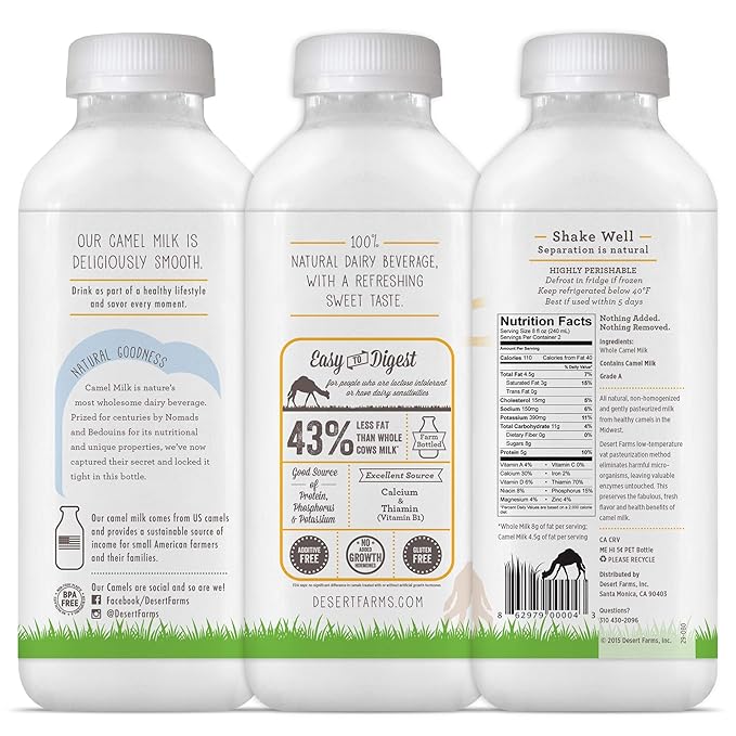 Organic Fresh Frozen Camel Milk - Fresh Flavor with Health Benefits - Pure & Natural Grade A -Allergen Free Milk from Healthy Camels in Midwest - Made In The USA [6 Pack]