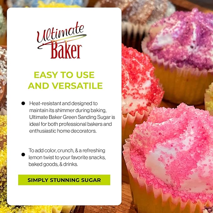 Ultimate Baker - Sanding Sugar, Green - Vibrant, Naturally Colored Baking & Decorating Sugar, Perfect for Sprinkling on Cakes, Desserts & Ice Cream, Medium Crystal - 80oz