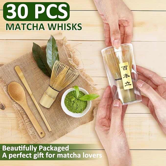 LemonRoad 10 Set Matcha Whisk Bulk (Chasen) with Traditional Scoop (Chashaku) and Tea Spoon, 100 Prong Bamboo Whisk for Matcha Powder Handcrafted Stirrer Mixer Brush Gift