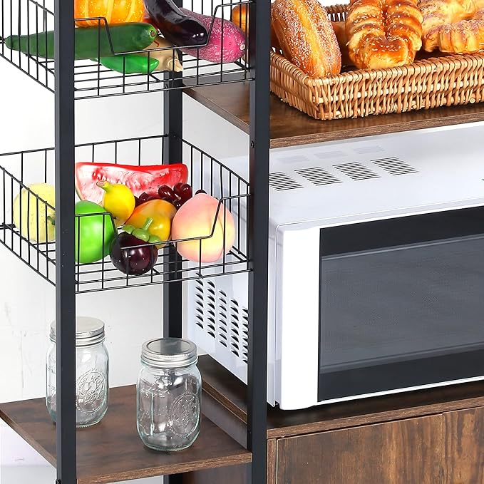 5-Tier Kitchen Bakers Rack,Microwave Oven Stand with Shelves,Utility Storage Shelf with Hutch,Free Standing Kitchen Rack Organizer