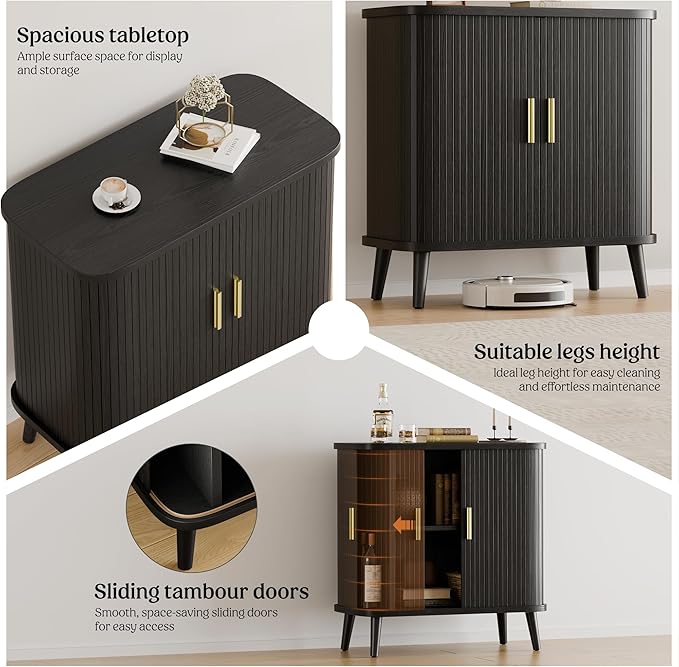 Lulive Black Buffet Cabinet, Sideboard Buffet Storage Cabinet with Sliding Doors, Modern Bar Cabinet for Kitchen & Dining Room