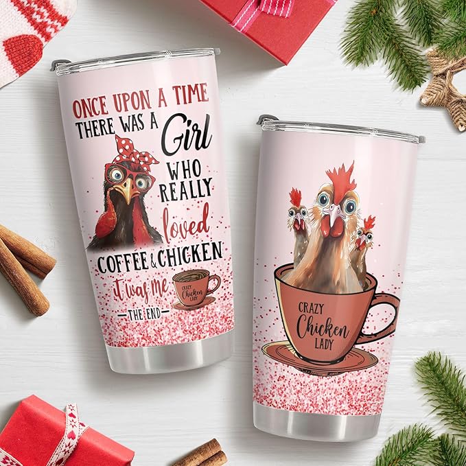 34HD 20oz Coffee Tumbler – Funny Chicken Lover Gift for Women – Stainless Steel Insulated Travel Mug with Lid – Crazy Chicken Lady Cup Christmas Gift