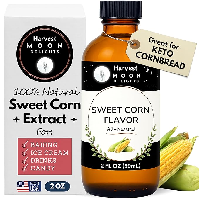 Natural Sweet Corn Flavor Extract - 2 oz - Water-Soluble - By Harvest Moon Delights - Sweet Corn Extract for Baking Keto Cornbread - Zero Sugar, Zero Carbohydrates, Gluten-Free
