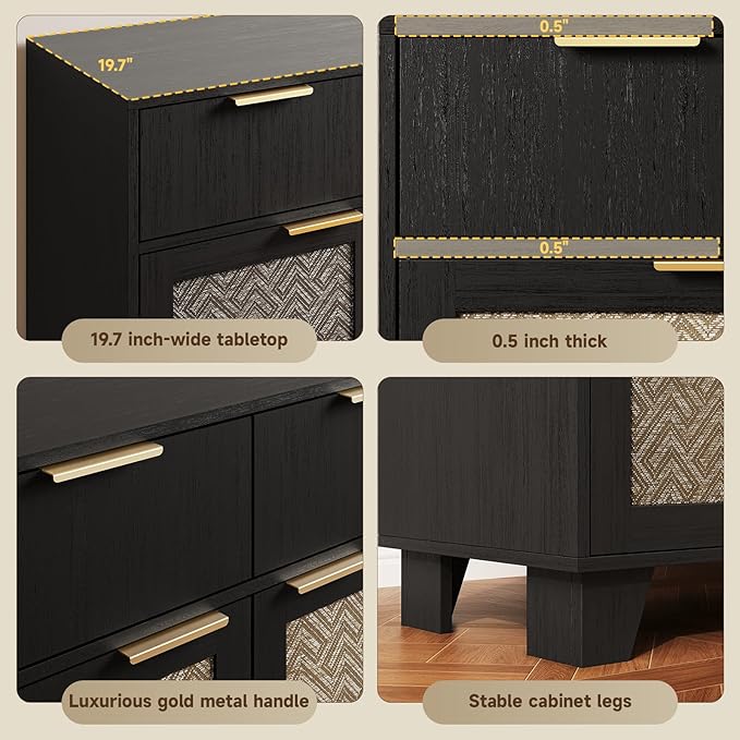 ONBRILL Sideboard Buffet Cabinet with 2 Drawers, Coffee Bar Cabinets with 2 Doors, Boho Farmhouse Accent Credenza Buffet Table Console Cabinet with Adjustable Shelves for Living Room, Entryway, Black