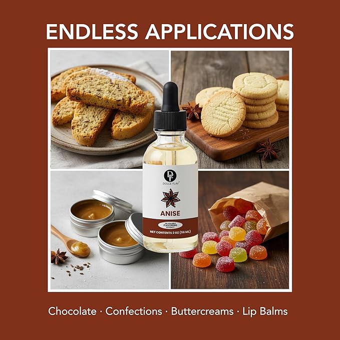 Dolce Flav Star Anise Extract – 2 Ounce Oil-Soluble Kosher, Sugar-Free, Concentrated Licorice Anise Flavoring for Baking, Cookies & Liqueurs, Includes Measured Dropper.