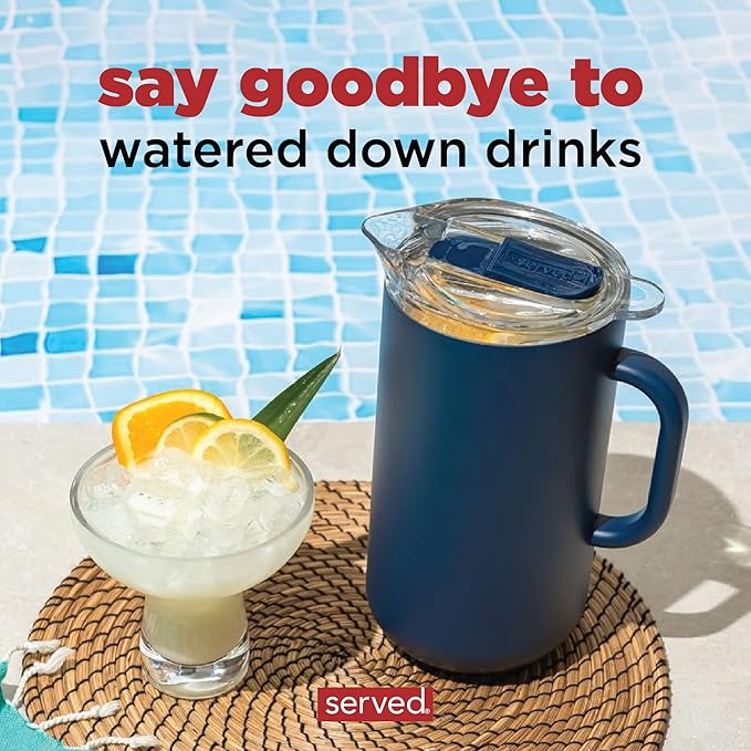 Served Premium Insulated Pitcher (2L/66oz) - Double Walled, Copper Lined Stainless Steel Pitcher with Lid - Vacuum Insulated Carafe for Hot Coffee, Tea, Iced Drinks, Water, Cocktails, and More