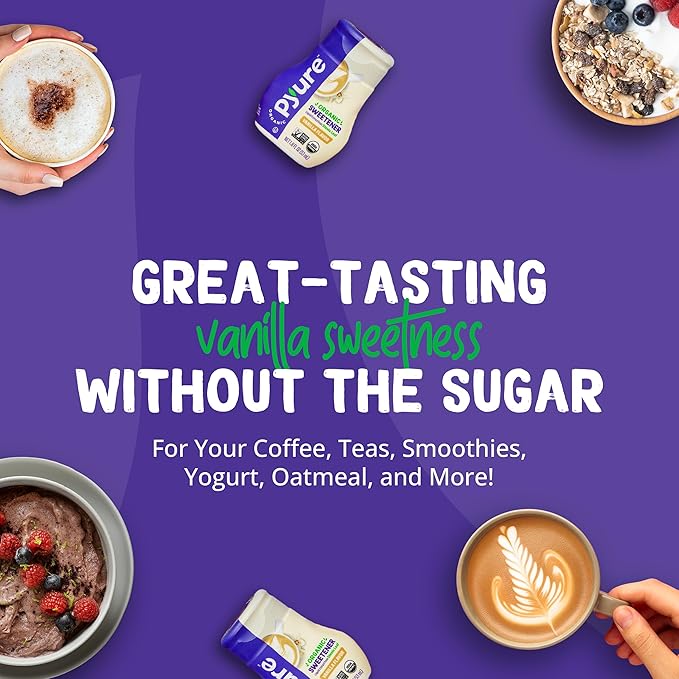 Pyure Organic Vanilla Stevia Liquid Sweetener | Sugar-Free Stevia Drops | Keto Sugar Substitute | Zero Calorie, Zero Carb, Zero Sugar | Liquid Sweetener for Coffee, Tea, Baking | 1.8 fl oz Bottle