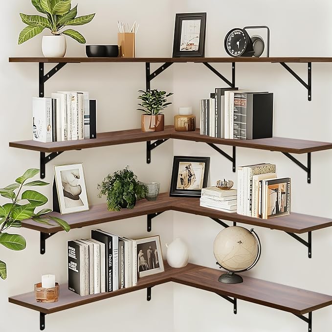 Kaboon 36 inch Long 10 inch Deep Floating Shelves for Wall Set of 2, Large Open Shelves Wall Mounted, Space Saving Home and Commercial Use, Walnut