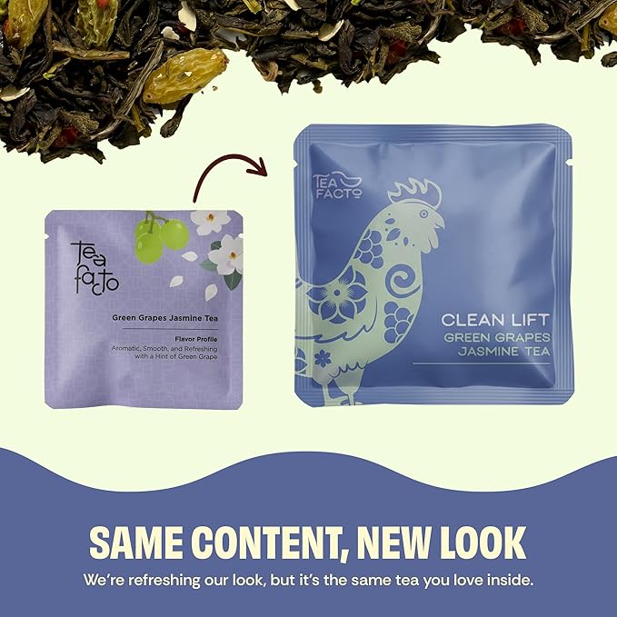 Tea Facto Green Goddess* Jasmine Green Tea with Dried Grapes and Gardenia - Clean Caffeine, Natural Fiber, Zero Added Sugar - 10 Count