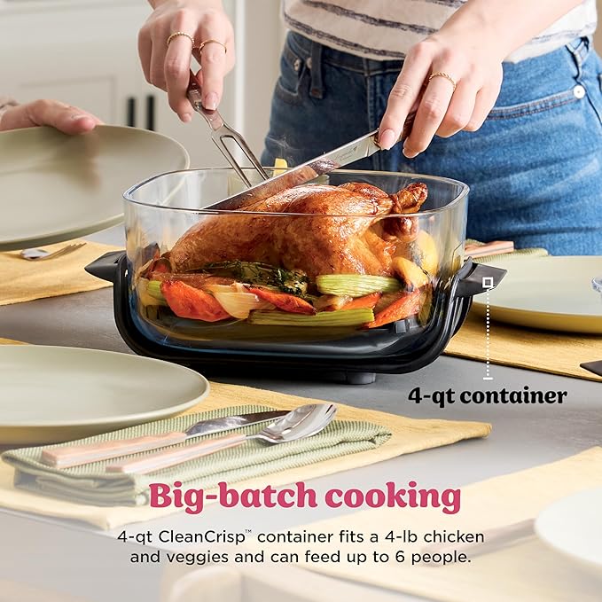 Ninja | Air Fryer | Crispi 4-in-1 Portable Cooking System | 4QT & 6 Cup Glass Containers, Crisper Plates & Storage Lids Included | Microwave, Freezer & Dishwasher Safe | Cherry Crush | FN101DR