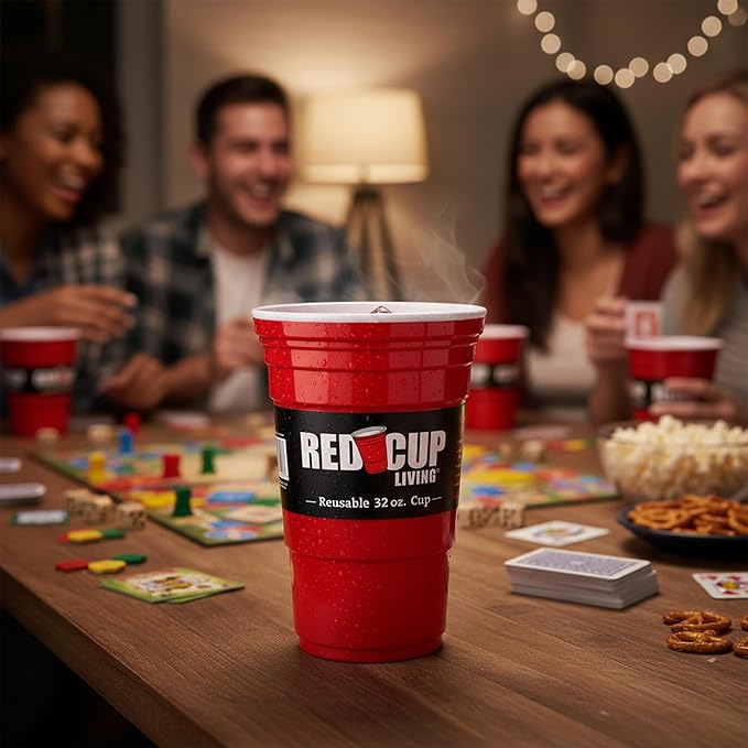 Red Cup Living 32Oz Tumbler Cup Pack of 2, Insulated Reusable Plastic Drinking Glass for Hot & Cold Drinks, Beer Stein, Travel Mug, Party Cup, Holiday Gift, Christmas Decor Thanksgiving Gift Hamper