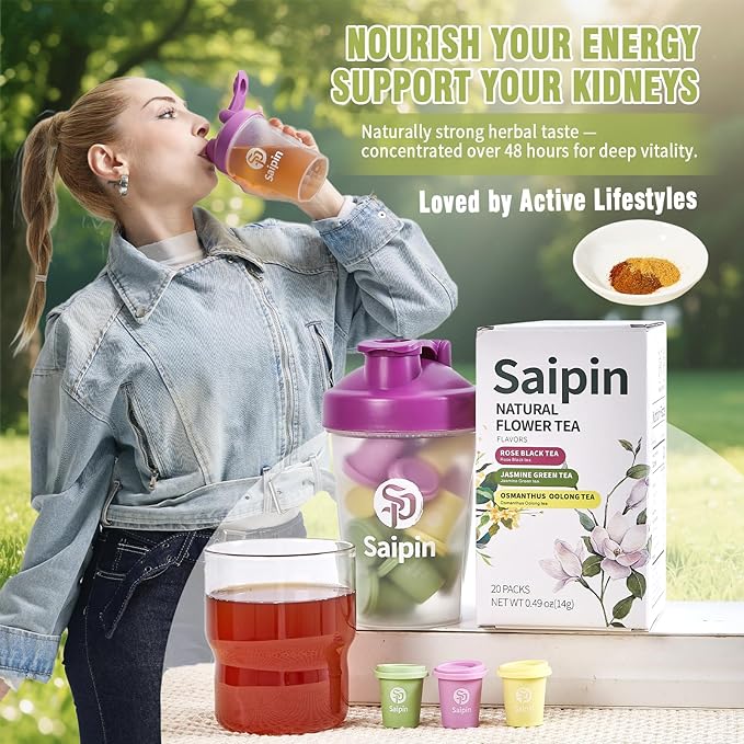 SAIPIN Herbal Tea,3 Assorted Flavors, Jasmine/Rose/Osmanthus Flower,20 Pack,No Additives,Premium Instant Tea with Shaker Bottle,Cold Brew Freeze Dried For Freshness Saipin,3 Seconds Instant,Hot And Cold Soluble,Stress Relieving,Immune Support