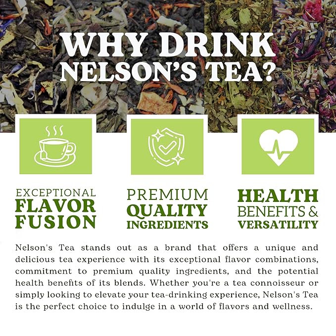 Nelson's Tea Tropical Samplers- 5 Flavors Variety Pack - Blueberry Acai Mojito, Cherry Coconut Pineapple, Coconut Mango Passionfruit, Peach Raspberry Punch, Pineapple Melon Punch - Sample Sizes