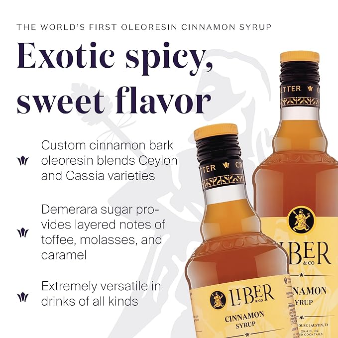 Liber & Co. Cinnamon Syrup for Coffee & Cocktails – Real Cinnamon Oleoresin Drink & Latte Flavoring, Fall & Winter Recipes, Tiki Cocktails – Makes 50 Drinks (25.4 oz)