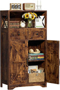 SUPER DEAL Farmhouse Storage Cabinet, Bathroom Floor Cabinet Kitchen Pantry with Doors and Drawers, Hutch Cupboard for Laundry, Living Room, Bedroom, Rustic Brown