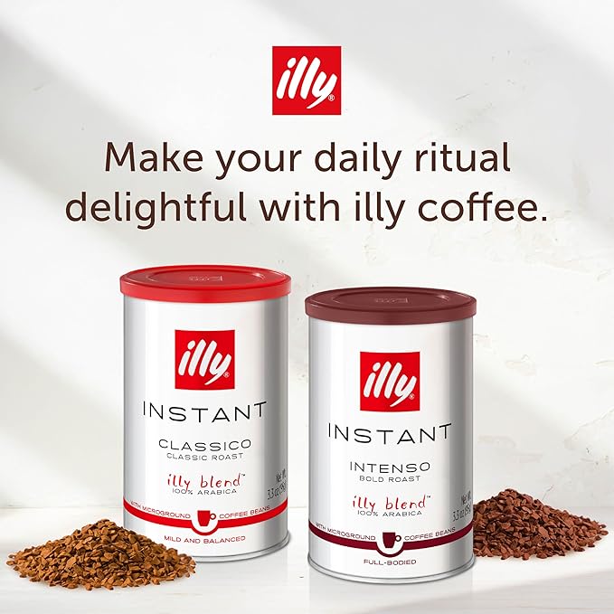 Illy Instant Coffee, Intenso Dark Roast – Bold & Full-Bodied – 100% Arabica – Rich & Robust Flavor – Sealed for Freshness – 3.3oz can (Pack of 6)