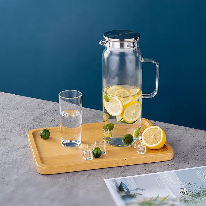 Set of 2 Glass Pitcher with Lid,2 Quart (64 oz / 1.9 Liter) Leak Proof,Glass Water Jugs, BPA-Free,Microwave & Dishwasher Safe Pitcher,Sun & Iced Tea, Sangria,Cold Brew Coffee & More