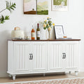 59" Sideboard Buffet Cabinet with Storage, Large Retro Credenza with 4 Doors & Adjustable Shelves Wood Rectangular Coffee Bar Table Console for Kitchen, Living Room, Hallway, Entry (Beige)