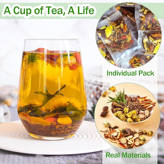 30pcs Dandelion Wolfberry Tea, Goji Berry Chrysanthemum Cassia Seed Tea, Seven Natural Herbal Ingredients, For Kidney & Liver Health(30bags, 300g)