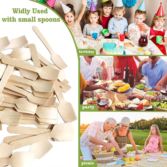 200 Pcs Wooden Ice Cream Spoons - 3.8 Inch Biodegradable & Compostable Mini Wooden Spoons for Tasting, Desserts, and Sampling, Idea for Baby Shower, Party Supplies