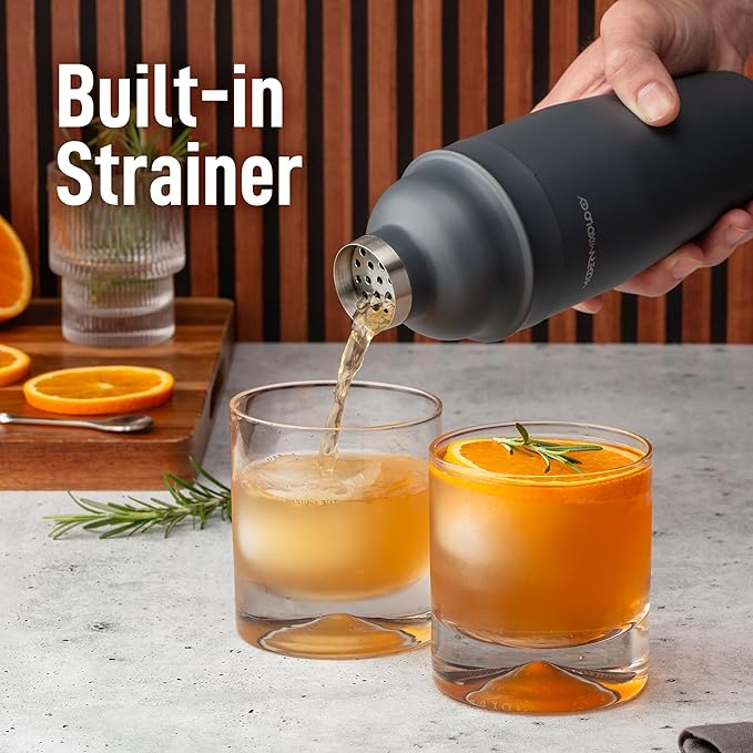 Modern Mixology Matte Black Bartender Kit – Cocktail Shaker and Jigger Set, 24oz Drink Mixer with Cap – Home Bar Tools for Mixing Cocktails, Martini, Margarita – Sleek Gift for Men & Women