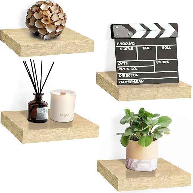 Sorbus Square Floating Shelf for Wall - 4 Small Shelves with Invisible Mounting Brackets for Living Room Decor, Bedroom, Bathroom Decor, Home & Kitchen - 9" Wall Shelf to Display Photos Trophies