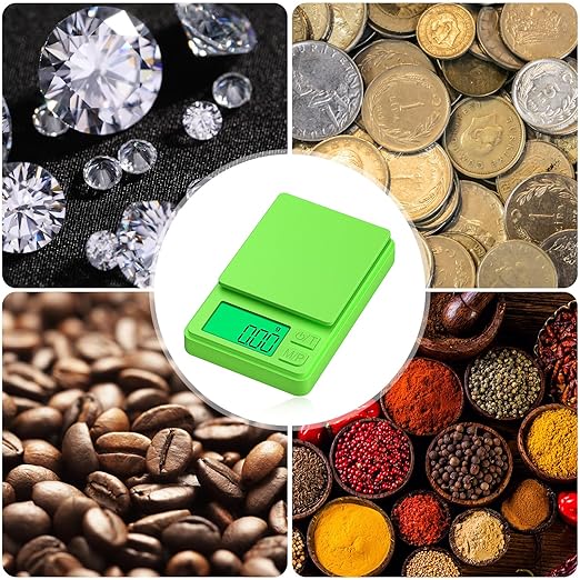 Digital Pocket Grams Scale, Diyife 1000g/0.01g High Precision, 7 Units Conversion Mini Scale with LCD Display, Tare Function for Food, Jewelry, Powder, Green