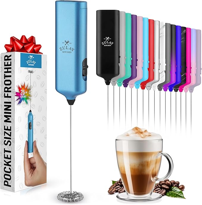 Mini & Mighty Milk Frother Wand – Powerful Handheld Coffee Frother, Battery Operated Drink Mixer – Compact Pocket Size – Detachable Whisk for Latte, Cappuccino, Matcha, Hot Chocolate – Cosmic Blue