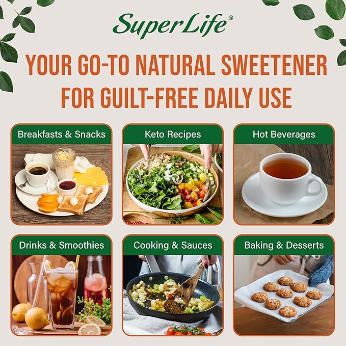 Super Life Stevia & Monk Fruit Sweetener – Low-Glycemic Index, Erythritol-Free Sugar Alternative for Baking, Beverages & Caramelizing | Non-GMO, Low-Calorie, Keto Diet Friendly – 8.8oz / 250g