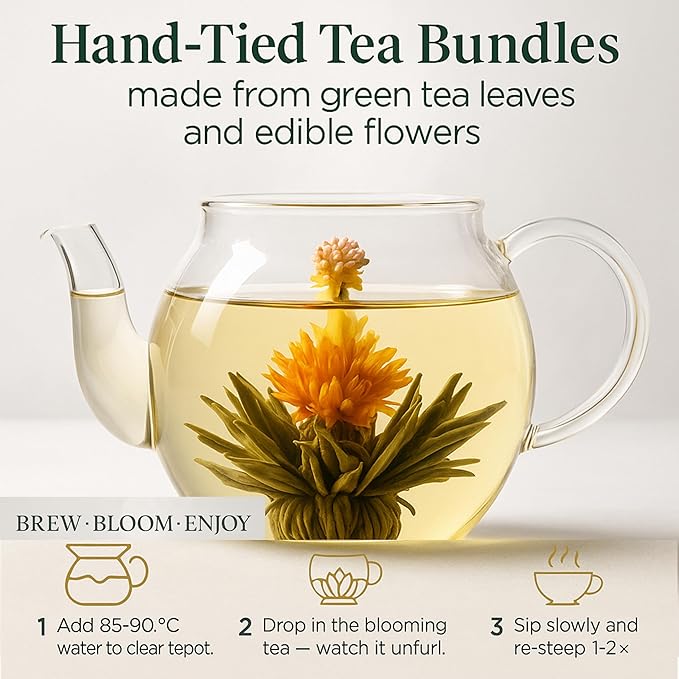 Blooming Tea & Edible Flower Infusions, Green Tea, 24 Unique Flavors Gift Set for Everyone – Natural, Floral & Aromatic Teas in Extra Large Premium Gift Box