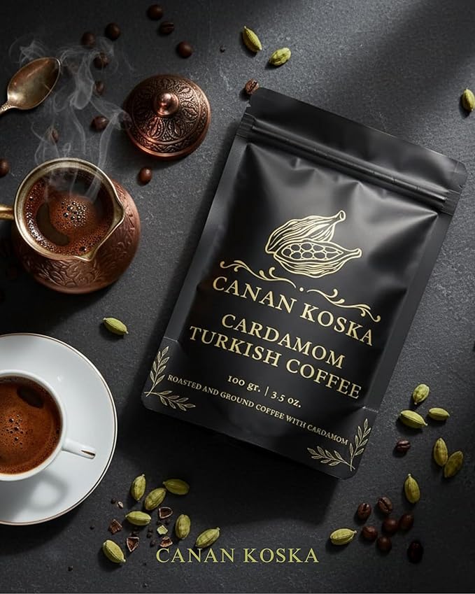 Canan Koska Cardamom Turkish Coffee - Premium Ground Coffee With Natural Cardamom Grounds, Medium Roast, Traditional Ottoman Recipe - 3.5oz (100g) - Pack Of 1