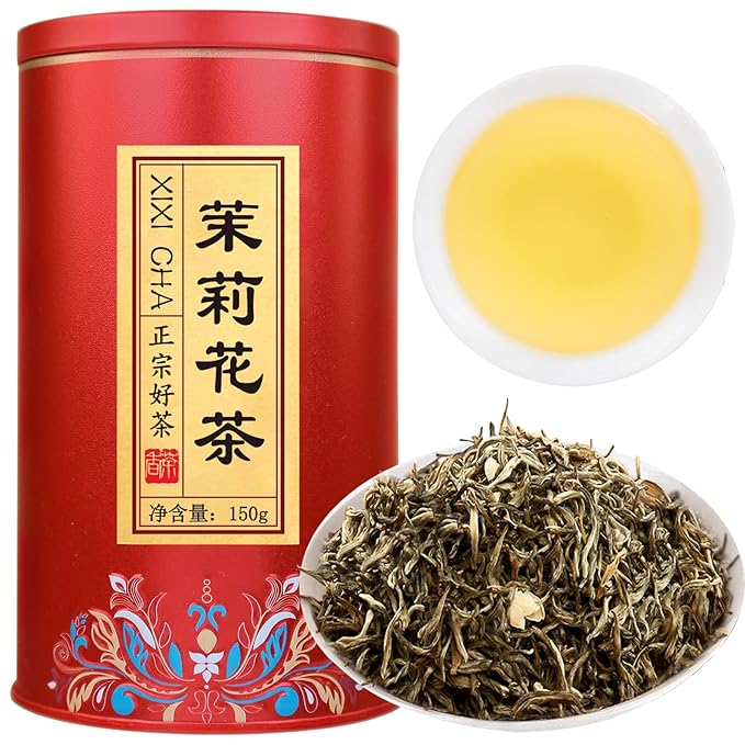 XIXICHA Jasmine Tea New Chinese Jasmine Green Tea Loose Leaf Chinese Tea Natural Aroma Seven Times Scenting 150g/5.3oz 茉莉花茶 茶叶 绿茶