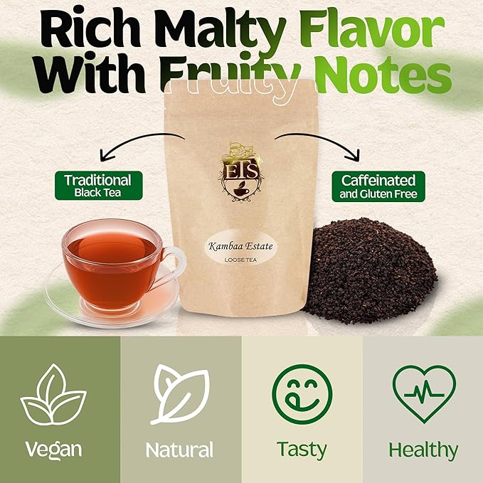 English Tea Store - Kambaa Estate Loose Leaf Black Tea | Malty Flavor With Light Currant Notes | Kenyan Grown | Natural Flavor Loose Leaf Tea | Premium Black Tea Leaves | GMO-Free | 16oz Pouch