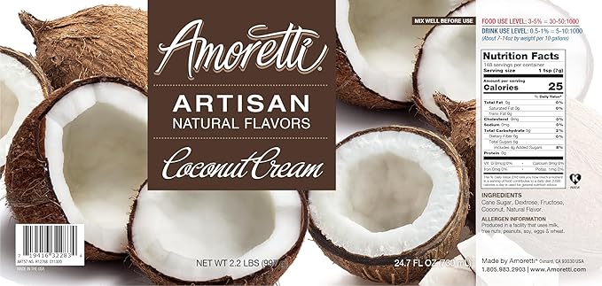 Amoretti - Natural Coconut Cream Artisan Flavor Paste, 8 oz, Perfect For Ice Cream, Beverages, Cakes, and more, Highly Concentrated, Preservative Free, Vegan, Gluten Free, No Artificial Sweeteners