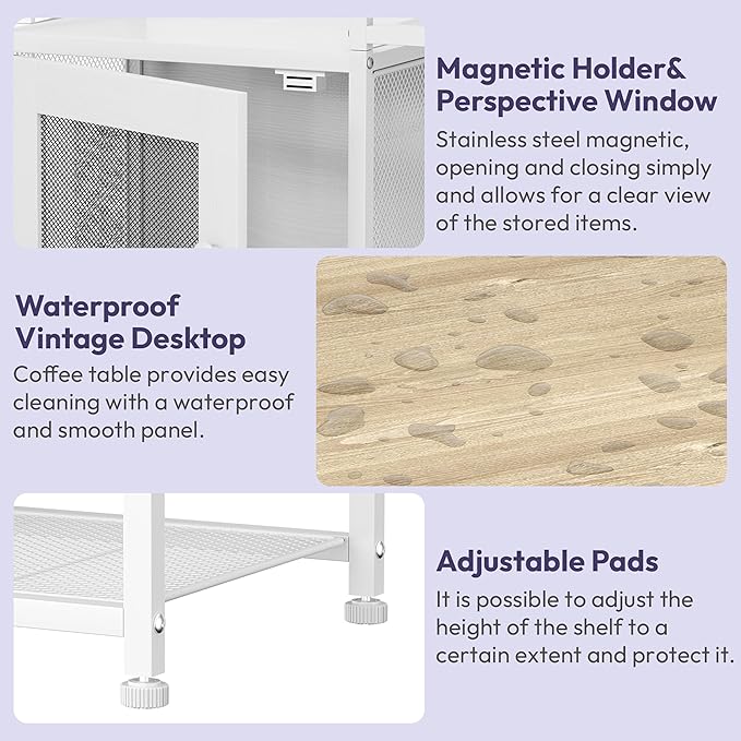 SWTYMIKI Coffee Bar Cabinet Station - Farmhouse Small Coffee Stand Station with Doors, Rustic Storage Organizer for Kitchen, Buffet Sideboard Cabinet Table for Home, Office, Corner, Bar, White