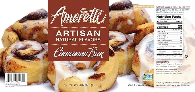 Amoretti - Natural Cinnamon Bun Artisan Flavor Paste, 2.2 lbs, Perfect For Ice Cream, Beverages, Cakes, and more, Preservative Free, Vegan, Gluten Free, No Artificial Sweeteners, Highly Concentrated