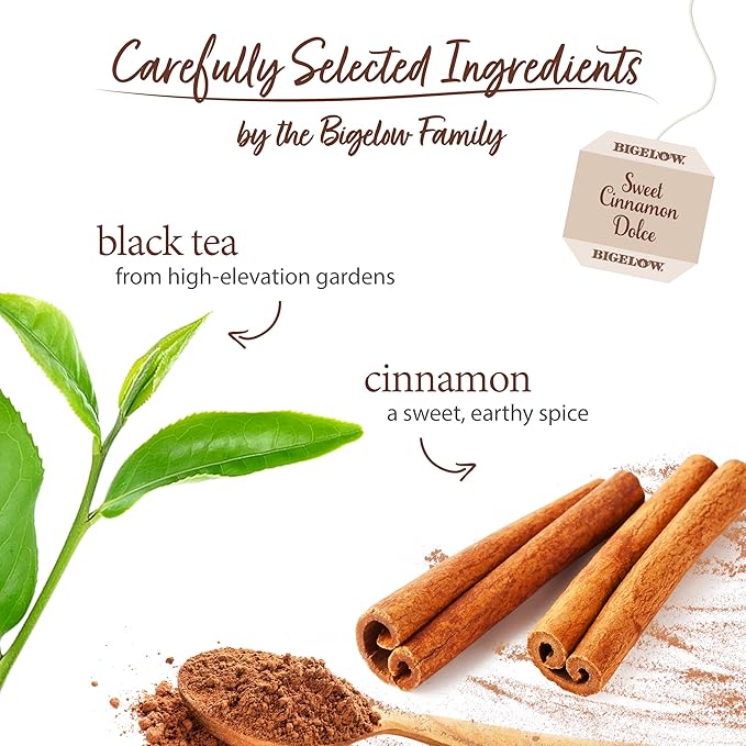 Bigelow Tea Sweet Cinnamon Dolce Black Tea, Caffeinated Tea with Cinnamon, 18 Count Box (Pack of 6), 108 Total Tea Bags (Packaging May Vary)