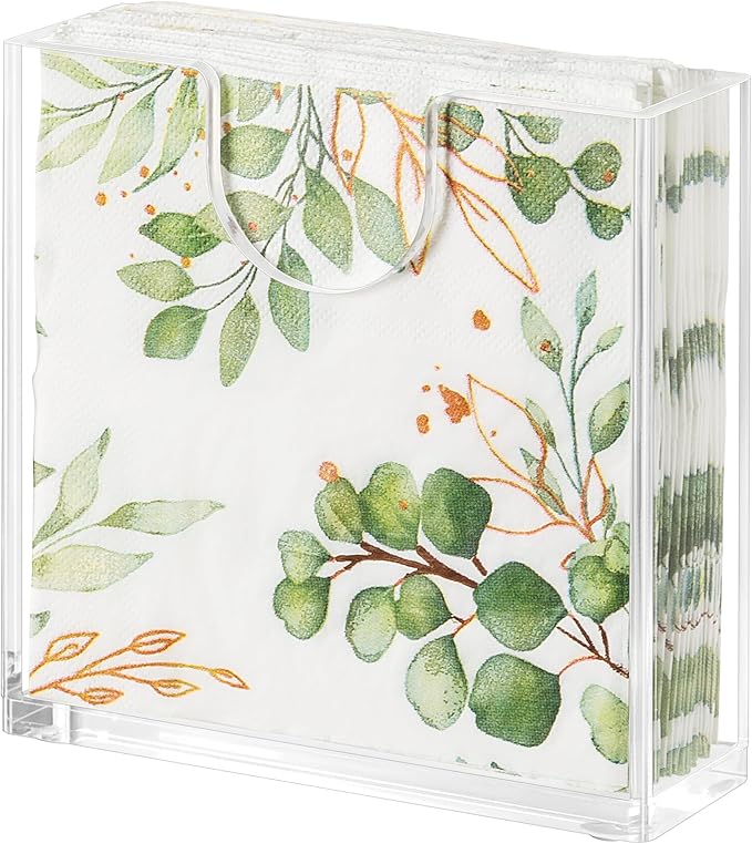 Clear Acrylic Napkin Holder for Table, Elegant Non-Slip Guest Towel Tray for Bathroom, Waterproof Vertical Tissue Dispenser for Kitchen, Dining, Bar, Office