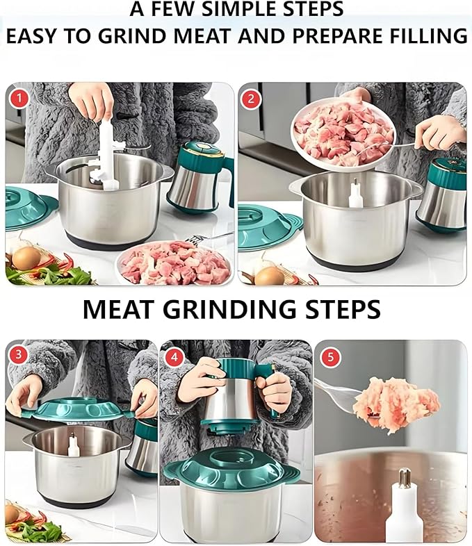 5L Electric Meat Grinder, Stainless Steel Dough Machine, 500w Powerful Food Processing Machine, Used For Dough Mixing, Onion, Meat, Nuts, Fruits, Garlic And Vegetables